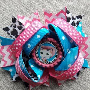 Girls Pink Teal Boutique Bottlecap Character 4.5" Girls Hair Bow Accessories